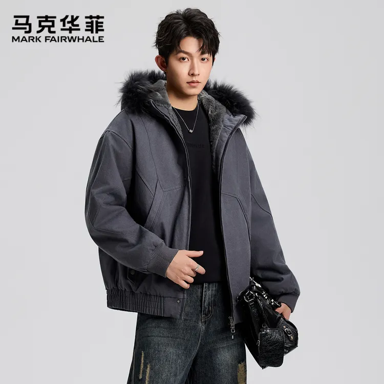 马克华菲座山雕男士冬季新款重磅抗寒加绒加厚连帽棉服外套