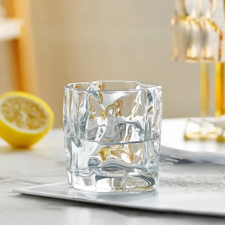 ins不规则玻璃洋酒杯果汁啤酒威士忌杯家用喝水杯子风水晶扭扭杯