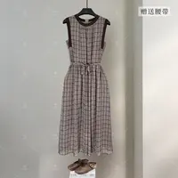 海风格调 复古格纹背心无袖天 丝时尚休闲显瘦背心裙XRG-6000547