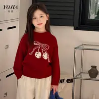 YOJIA女童毛衣冬款2025新款红色喜庆女孩新年衣服加厚儿童针织衫