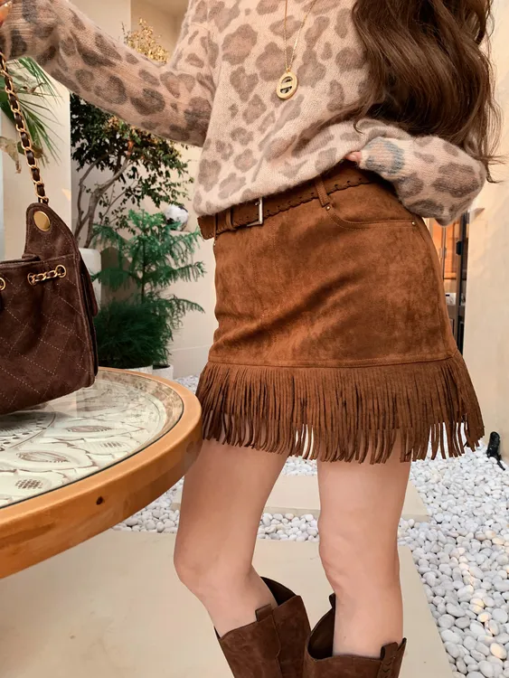 GUIDI GUDI【流苏旷野】时尚接头流苏腰带半裙/黄加蓝