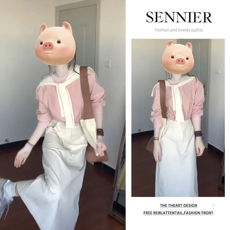 时尚穿搭女2025早秋新款通勤减龄百搭披肩长袖衬衫半身裙三件套装