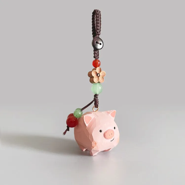 手工木雕可爱小猪猪钥匙扣汽车书包包挂件送男女朋友生日礼物挂饰
