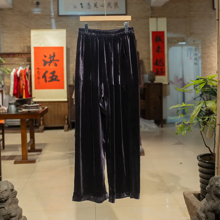 新款紫色丝绒裤