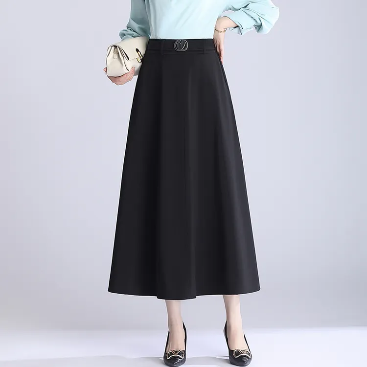 【有口袋】春秋2025新款长裙到脚踝西装裙高腰显瘦大摆百褶半身裙