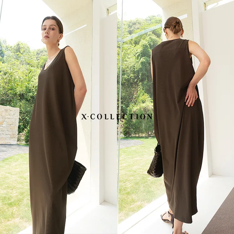 xcollection25夏u型螺纹茧型背心裙无袖连衣裙显瘦简约气质