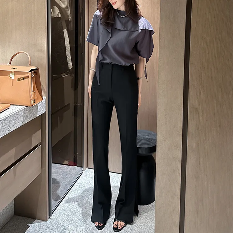 秋季薄款微喇裤女士2025新款高腰开叉喇叭裤小个子休闲显瘦西装裤