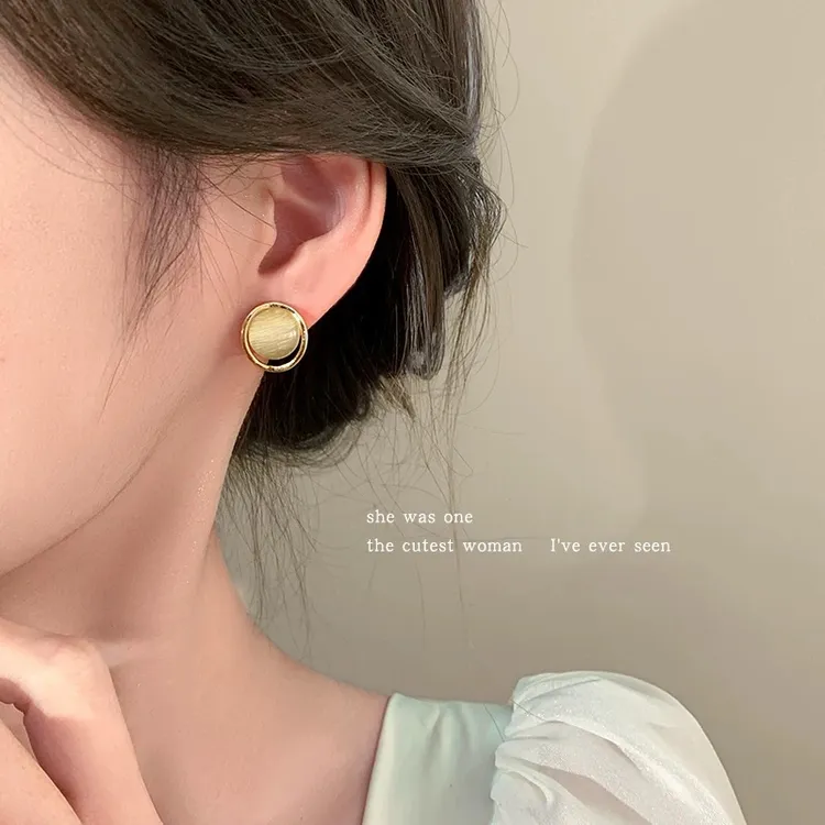 合金耳饰 猫眼石耳钉气质轻奢s925银针防过敏小众百搭高级感耳饰