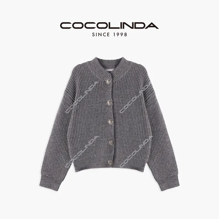 COCOLINDA | 羊毛混纺5针工艺 秋冬灰色毛针织开衫S2389