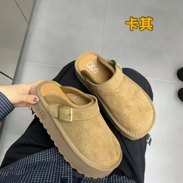 松糕厚底时尚包头半拖女2025秋新款小个子增高复古百搭懒人勃肯鞋