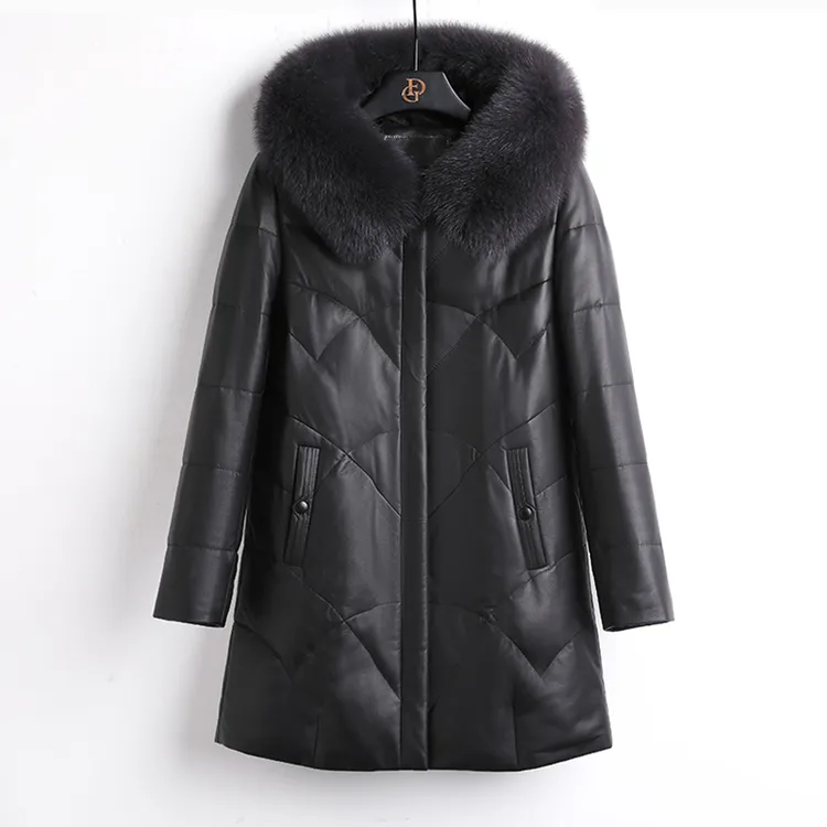 法歌弟FA23106 冬季女士真皮羽绒服大码加厚中长款海宁皮衣妈妈装