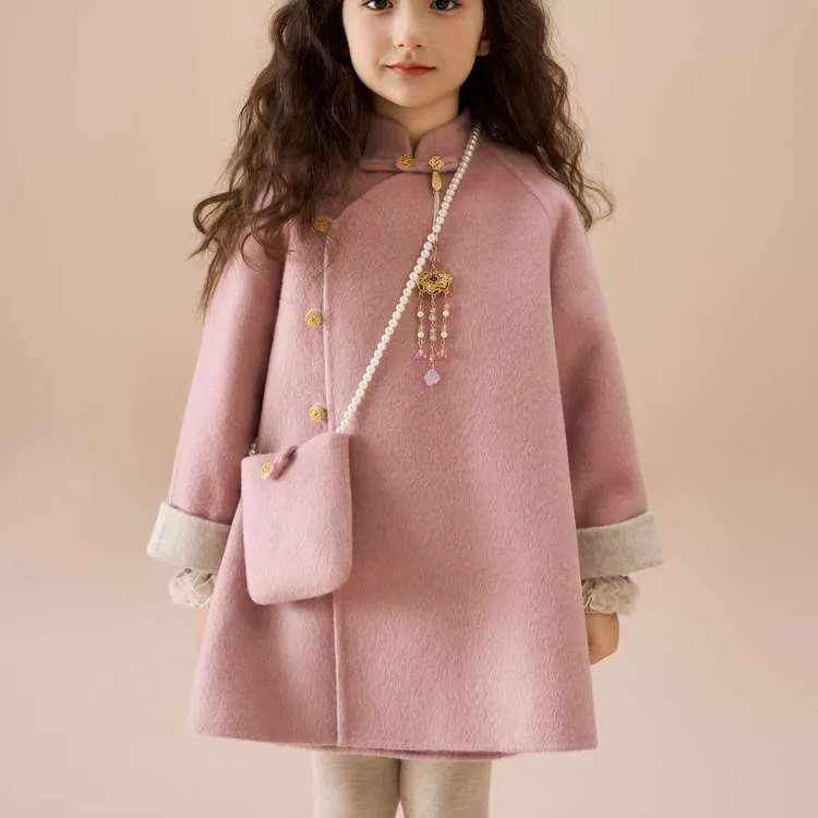 FAVMARTHA泡芙定制 两面两穿2025新款儿童双面绵羊毛女童毛呢外套