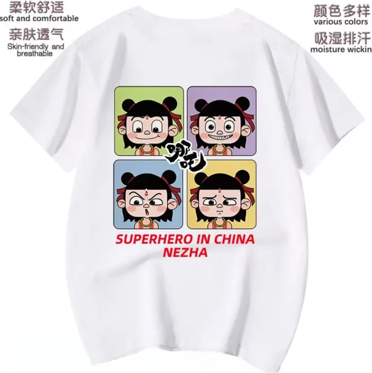 1【纯棉】春夏印花休闲百搭圆领时尚潮纯棉简约白情侣装——哪吒