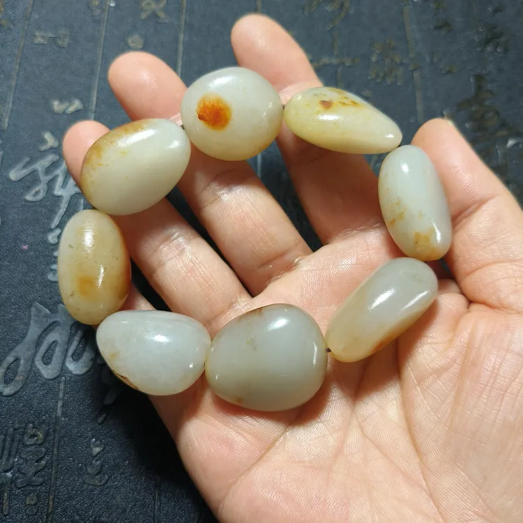 99克天然和田玉红沁料黄沁料原石随形手链特价促销有瑕疵男款