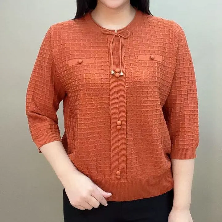 七分袖漂亮妈妈女装高端毛衣秋季百搭减龄时尚显瘦新款圆领针织衫