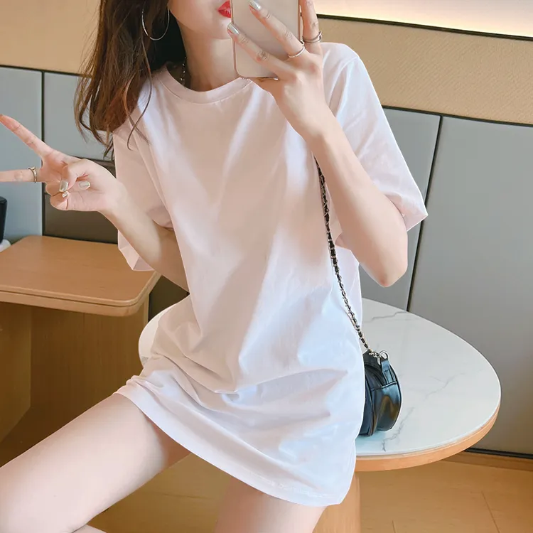 大码中长款短袖韩版t恤女2025新款夏季宽松纯棉宽松显瘦潮牌上衣