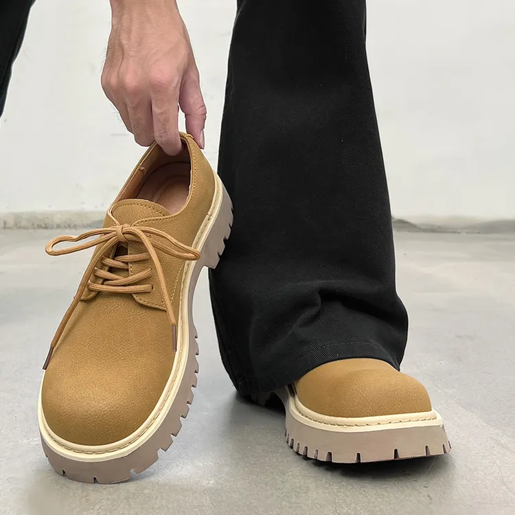 2025新款棕黄色德比鞋英伦风低帮户外马丁靴增高皮鞋男cleanfit