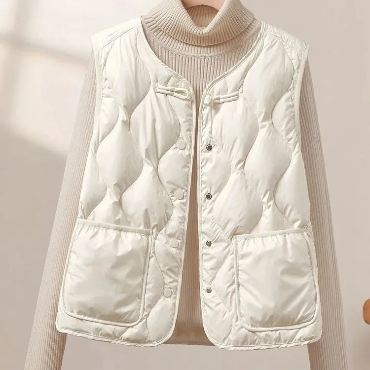 轻薄马夹2025冬季新款女装时尚简约风修身单排扣短款叠穿马甲背心