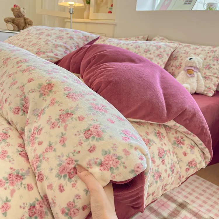 加厚牛奶绒被套单件双面毛绒被单珊瑚绒单人加绒被罩四件套冬家用