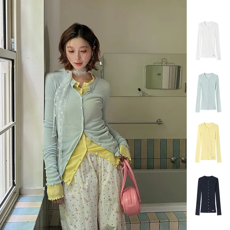REREK设计师品牌木耳边高弹修身打底开衫R25C07110180