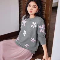 【13支绵羊毛】MsShe大码女装2025秋显瘦钩花针织毛衣上衣E2509001