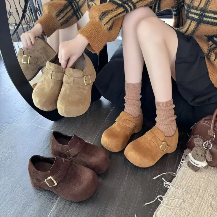 牛皮高跟勃肯鞋女春秋时尚穿搭增高厚底文艺百搭单鞋9909