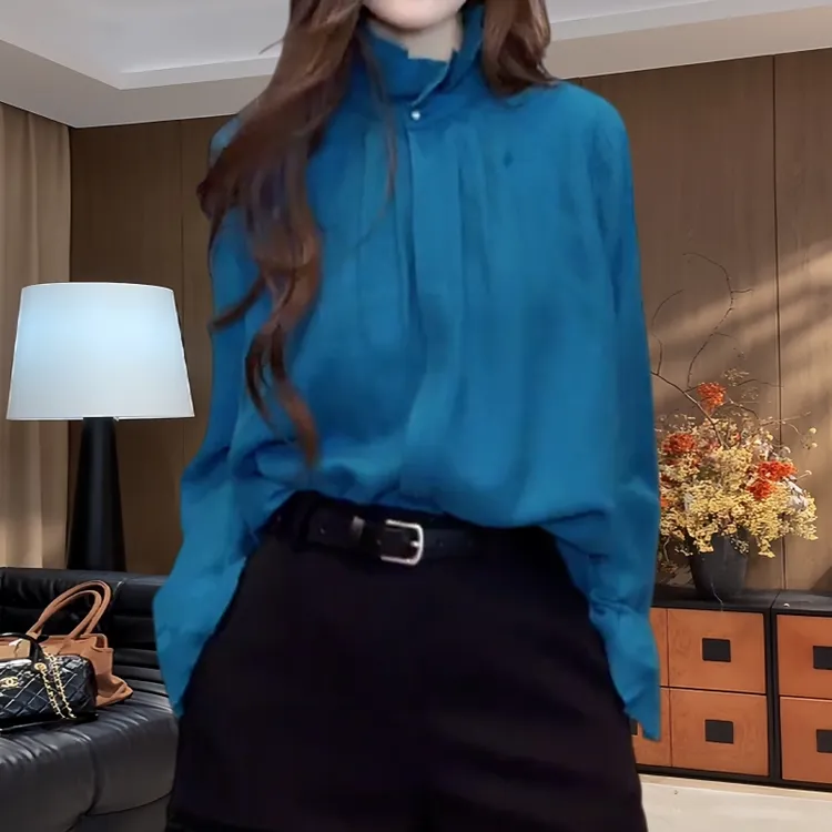 法式轻奢气质木耳边长袖衬衫春秋新款高级感减龄通勤洋气宽松上衣