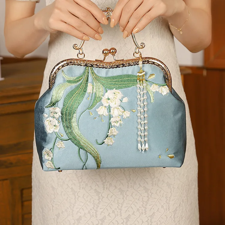 【锦绣江南】重工刺绣手提包中国风旗袍宴会手提包纯白绣花手拿包