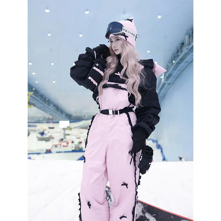 卡盛粉色甜心滑雪服套装女2025秋冬新款户外超好看蝴蝶结设计雪服