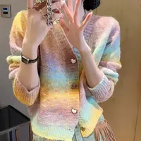 渐变色毛衣女秋冬2025新款爆款设计感针织羊毛开衫外套高级感上衣