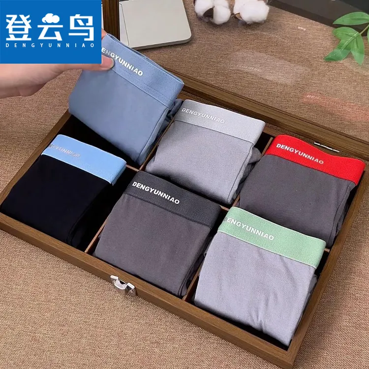 登云鸟3条6条抗菌四季纯色棉男士内裤宽松四角大码运动男生平角裤