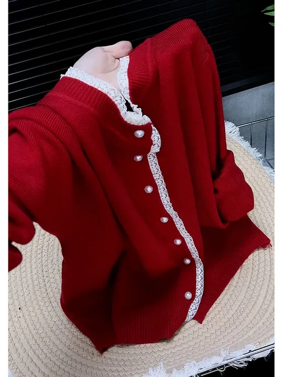 韩系小个子高级感超好看毛衣软糯奶呼呼慵懒风红色针织开衫女秋季