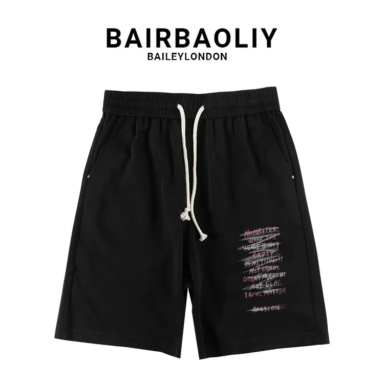 BAIRBAOLIY潮牌抽绳运动休闲短裤男款2025春夏新款宽松美式五分裤