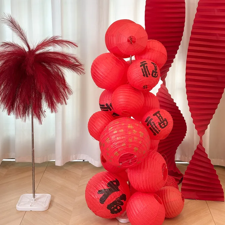 2026新年福字灯笼立柱元旦春节氛围布置店铺客厅装饰马年落地摆件
