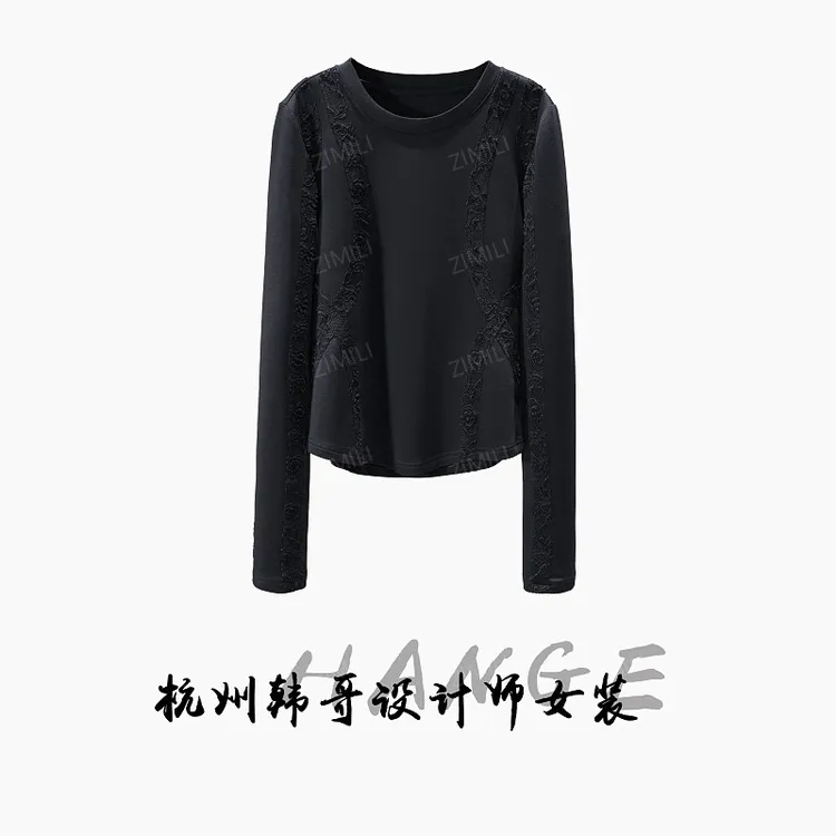 【韩哥女装】2025秋冬新品《清宵》暗夜黑拼贴蕾丝高弹上衣26003-A0