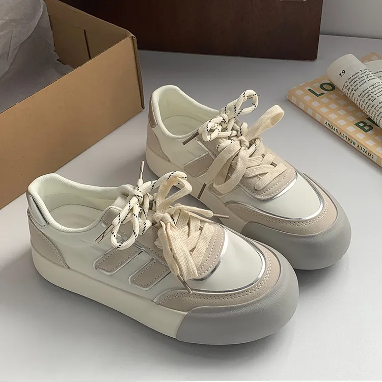 奶油米厚底板鞋女2025夏季新款韩版经典软底透气防滑时尚休闲鞋潮