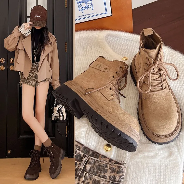 明星同款女鞋英伦风靴子秋冬机车靴马丁靴加绒女鞋秋季轻奢鞋子
