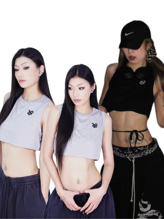 SUANS原创小蛇印花甜辣美式吊带背心爵士舞运动外穿简约休闲上衣