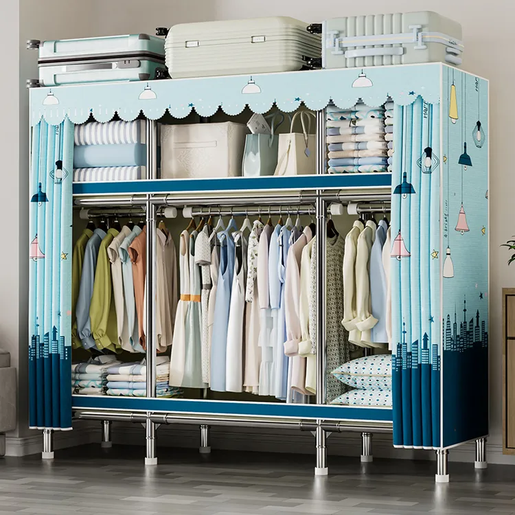 简易衣柜钢管加厚加固家用卧室出租房结实耐用宿舍经济型收纳衣橱