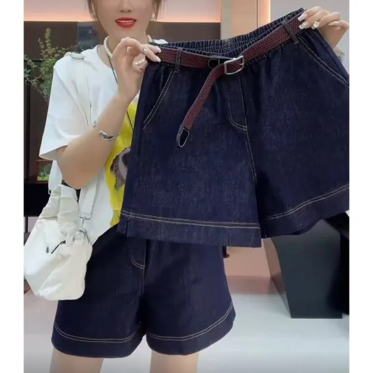 飞芊娅夏季薄款破洞弹力时尚牛仔短裤新款高腰显瘦百搭宽松直筒裤