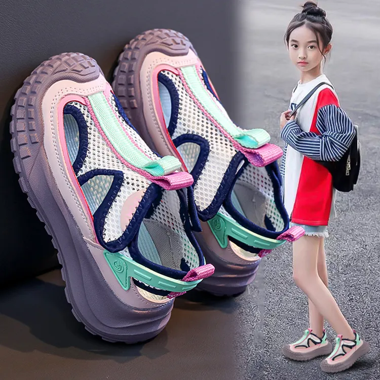 ABC儿童网面凉鞋女童溯溪鞋2025新款夏季透气镂空防滑单网鞋包头