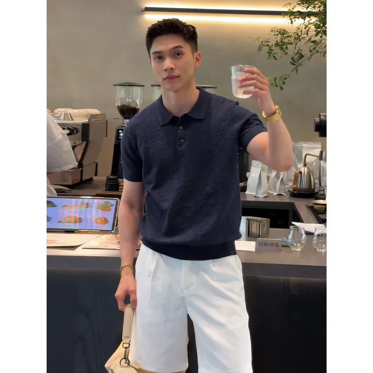 『荷风听夏 简约映象』复古棉麻褶皱纹理感通勤百搭短袖针织POLO衫