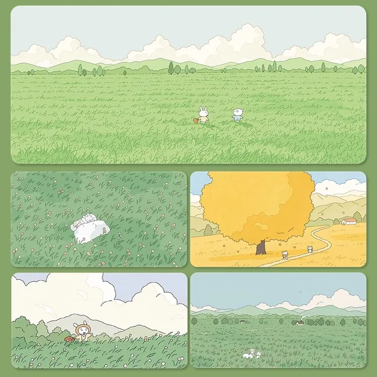 治愈系韩国插画鼠标垫超大号女生工作桌垫绿色护眼护腕键盘垫家用