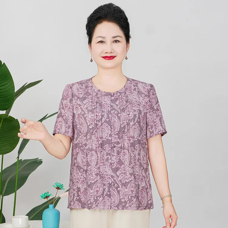 华太太妈妈装夏装洋气短袖老年夏季加大衬衫中老年女装B25869B