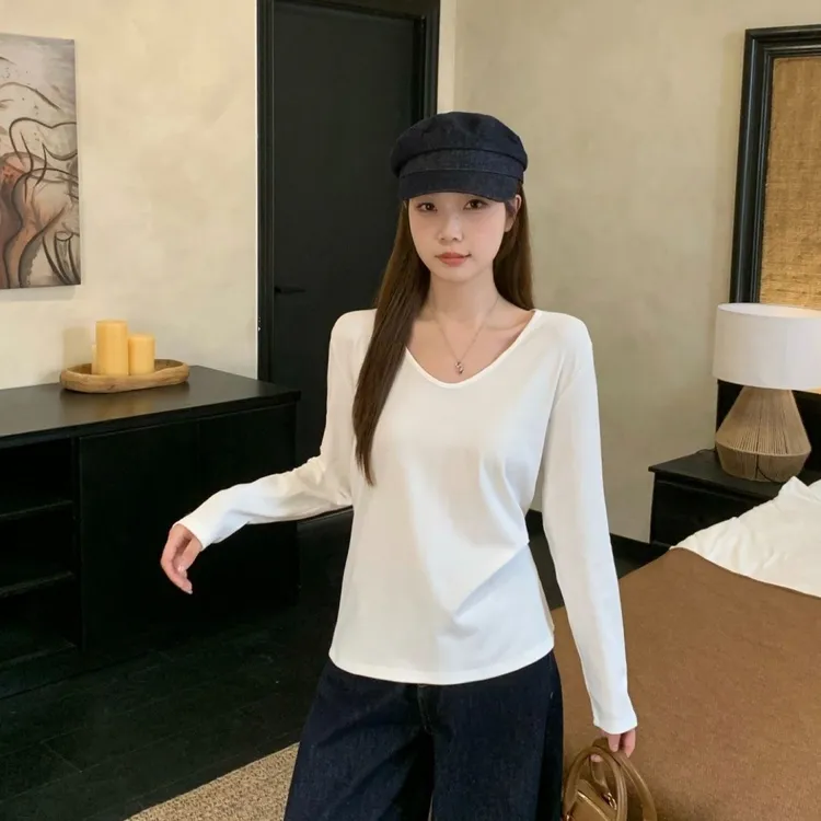 80-210斤桃领德绒长袖秋冬白色显瘦女胖MMT恤德绒打底正肩膀百搭