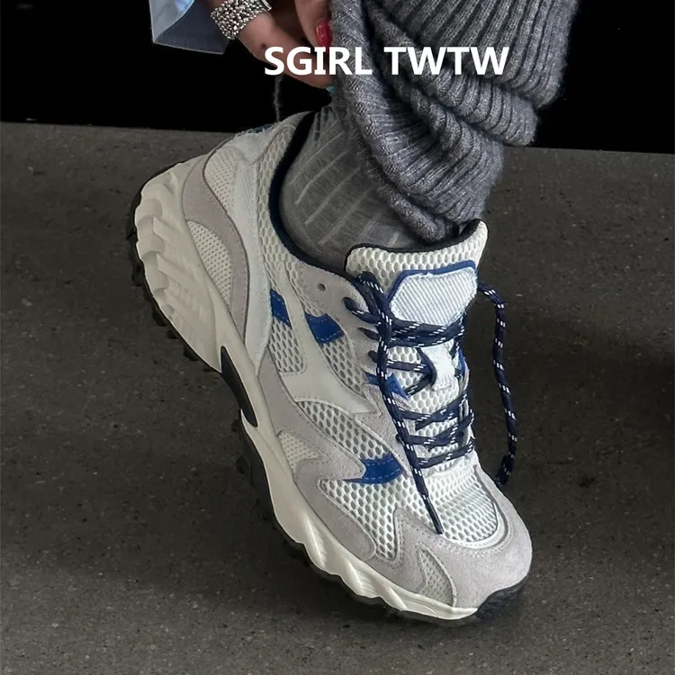 SGIRL TWTW2025年秋季新款真皮网布透气防滑厚底时尚休闲鞋老爹鞋