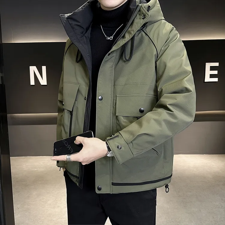 工装羽绒服男士冬季2025新款潮牌连帽保暖加厚帅气外套户外冲锋衣