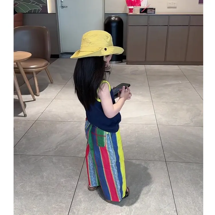 壹妈韩版女童夏装套装洋气多巴胺儿童时髦背心条纹防蚊裤子两件套