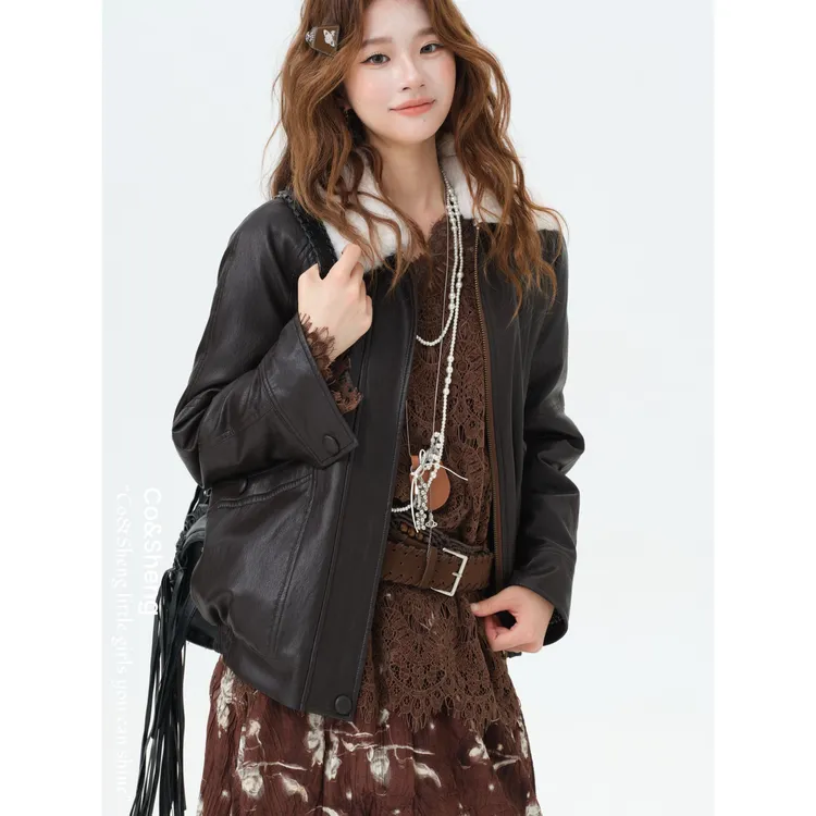 秋萧瑟/重生 短款皮衣翻毛领时尚气质百搭朋克风 Co&Sheng