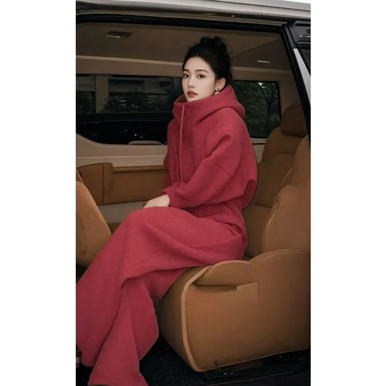 韩系减龄搭配一整套入冬穿搭连帽外套阔腿裤独特漂亮两件套女